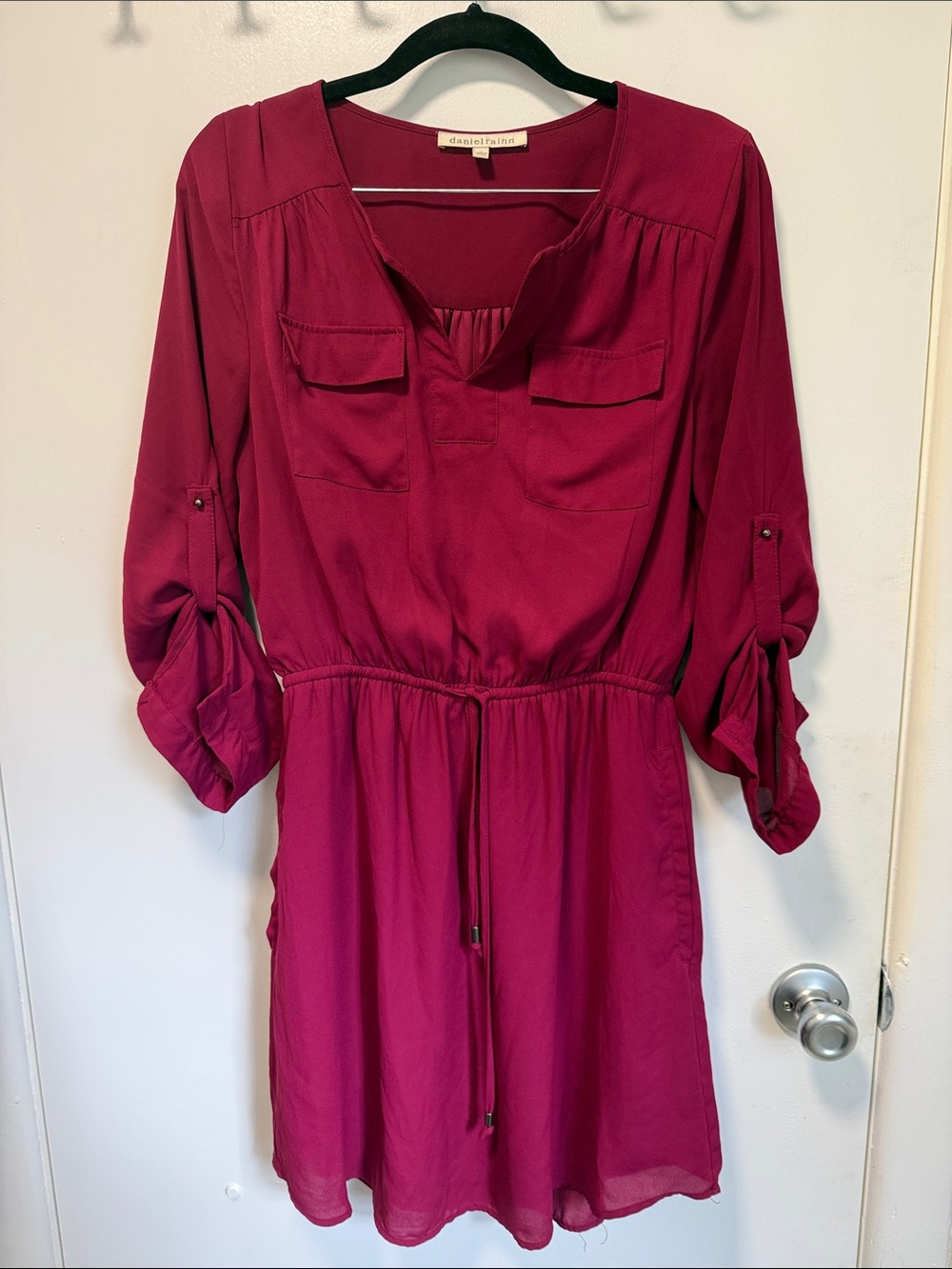 Daniel Rainn Burgandy Long-Sleeve Shirt Dress with Drawstring
